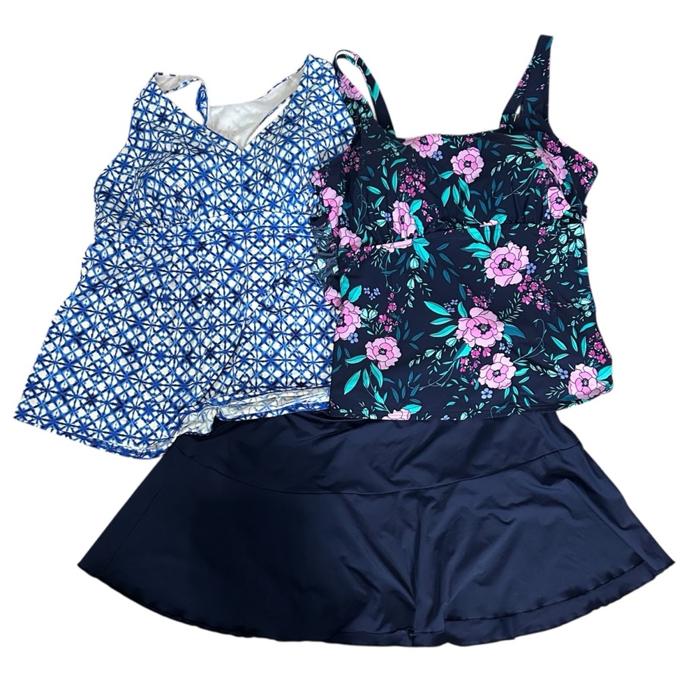 Lands' End Blue and Floral Swim Set